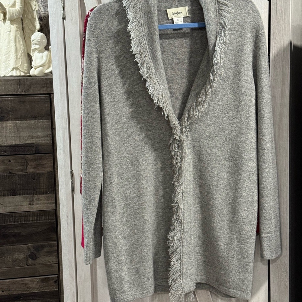 Neiman Marcus Gray Fringed Cardigan